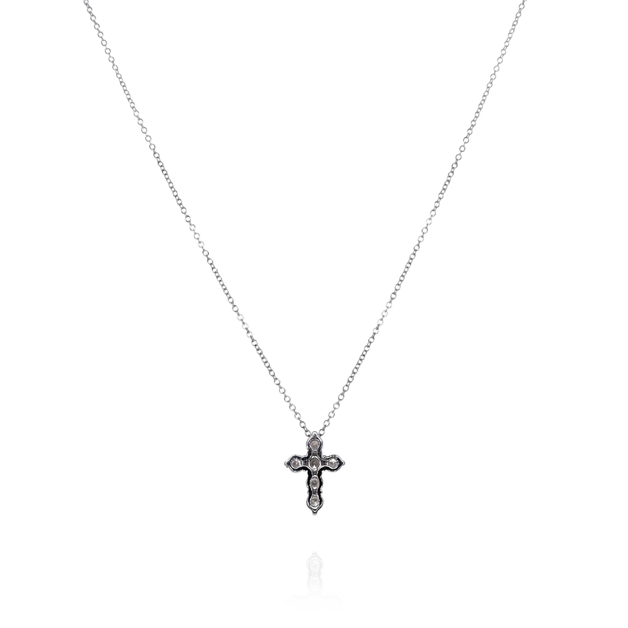Adjustable 16 - 18 Inch 14k White Gold 3.05mm Diamond Cross Pendant Necklace