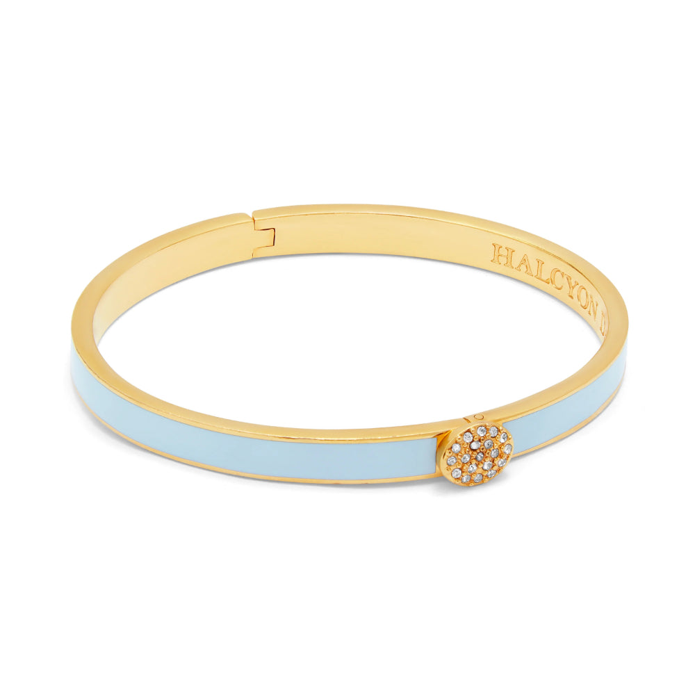 Halcyon Days 18ct Gold Plated Skinny Pave Button Hinged Stylish Bangle