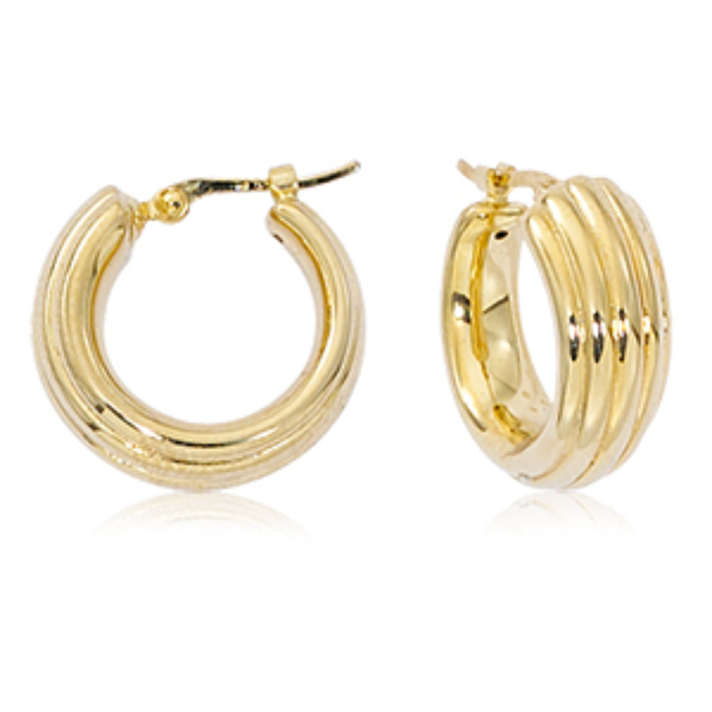 14k Yellow Gold Small Textured Hoop Earrings for a Simple yet Sparkling Look