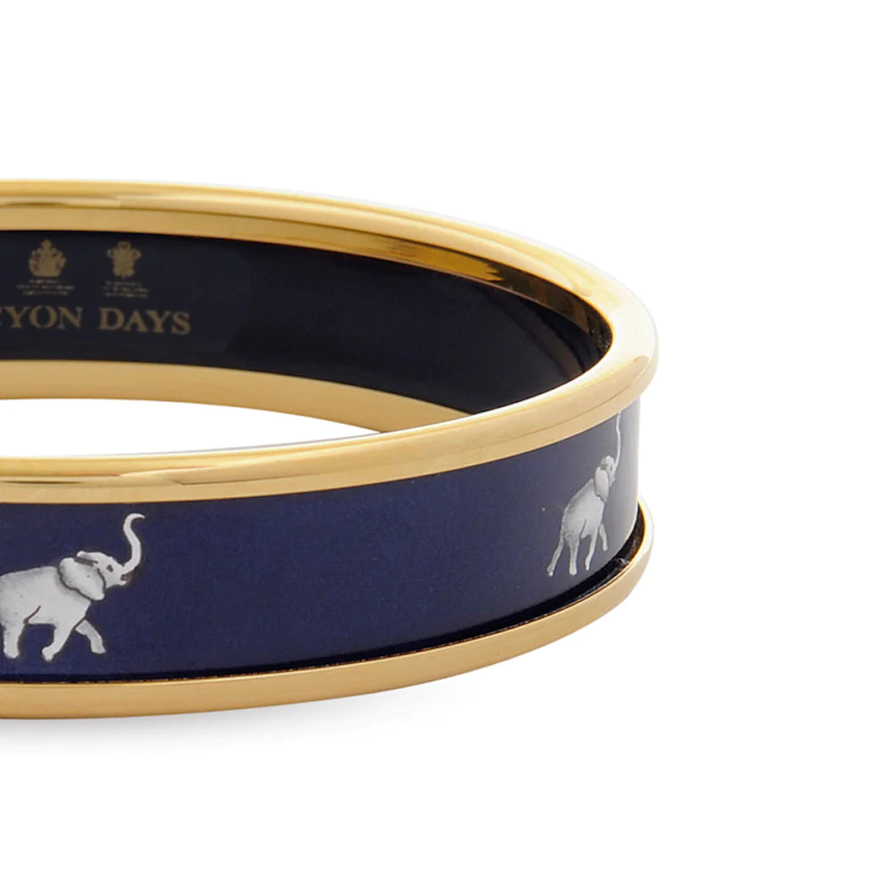 Navy and Gold Enamel Handcrafted Elephant Bangle by Halcyon Days, 1cm