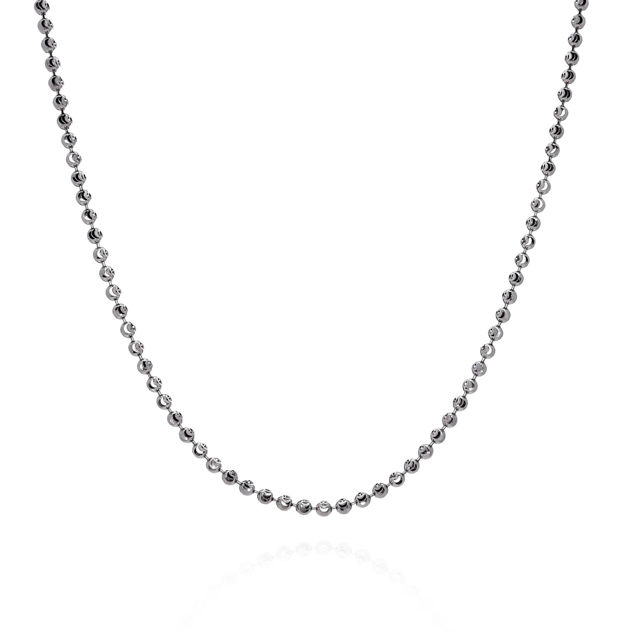 Exquisite 14k White Gold Beaded Moon Design Chain Necklace for Women with 18-Inch Length
