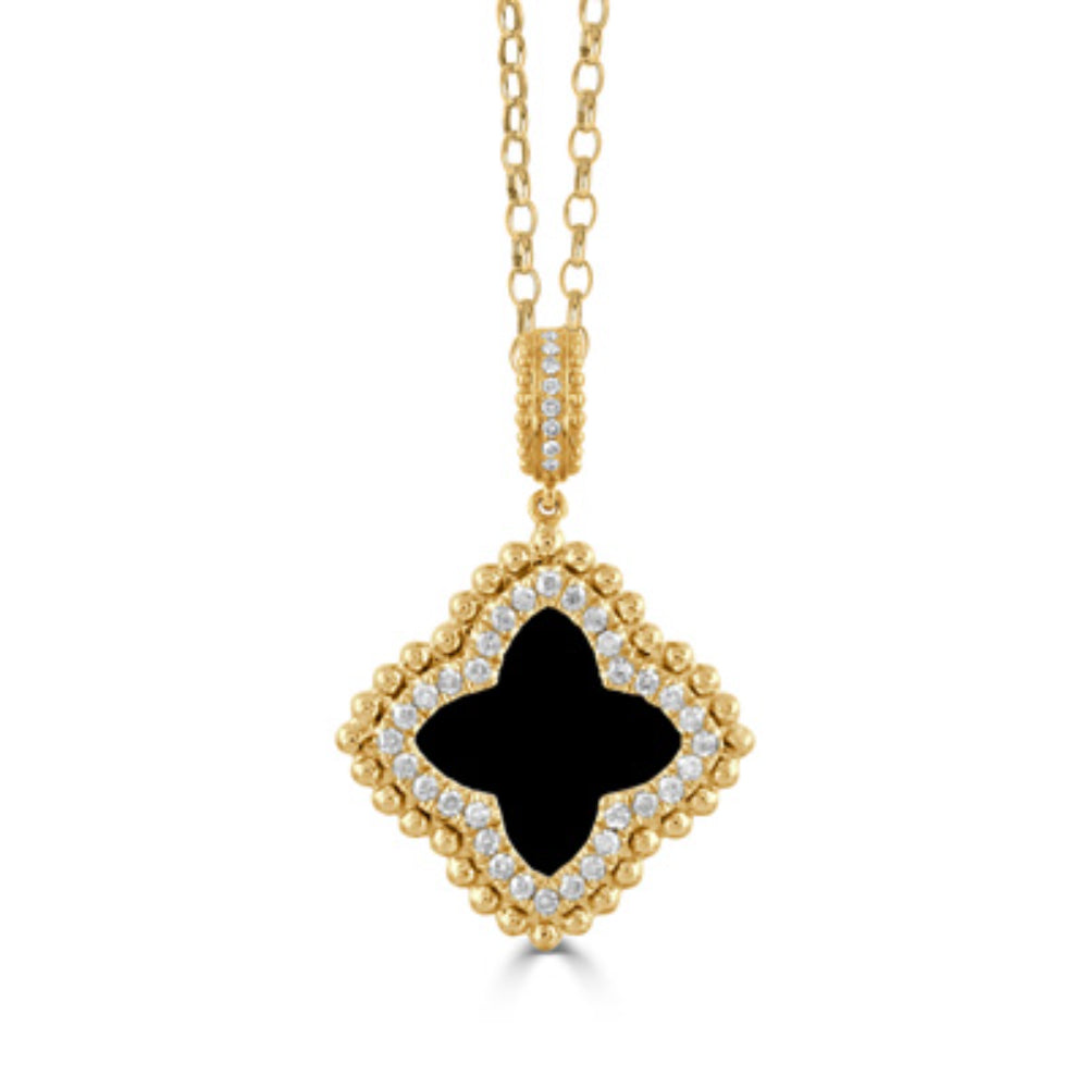 18k Gold and Black Onyx Diamond Pendant Necklace for Women