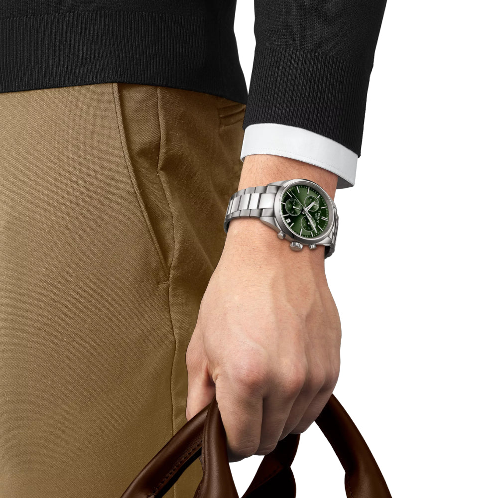 Tissot 40mm PR 100 Green Dial Quartz Chronograph Watch with Grey Strap
