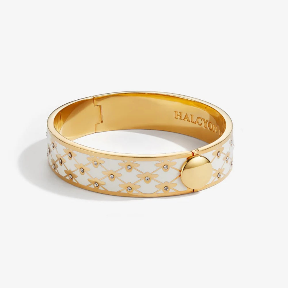 Halcyon Days 13mm Gold - Plated Enamel Hinged Bee Sparkle Trellis Design Jewelry Bangle