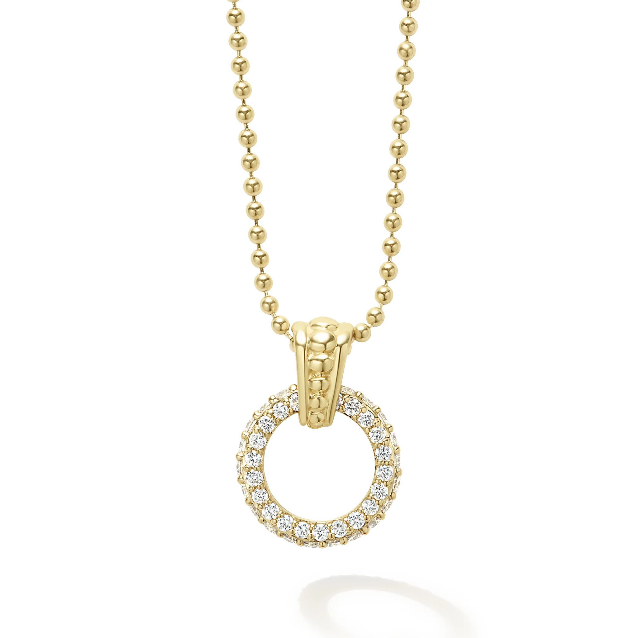 Exquisite 18k Gold Diamond Circle Pendant Necklace by Lagos