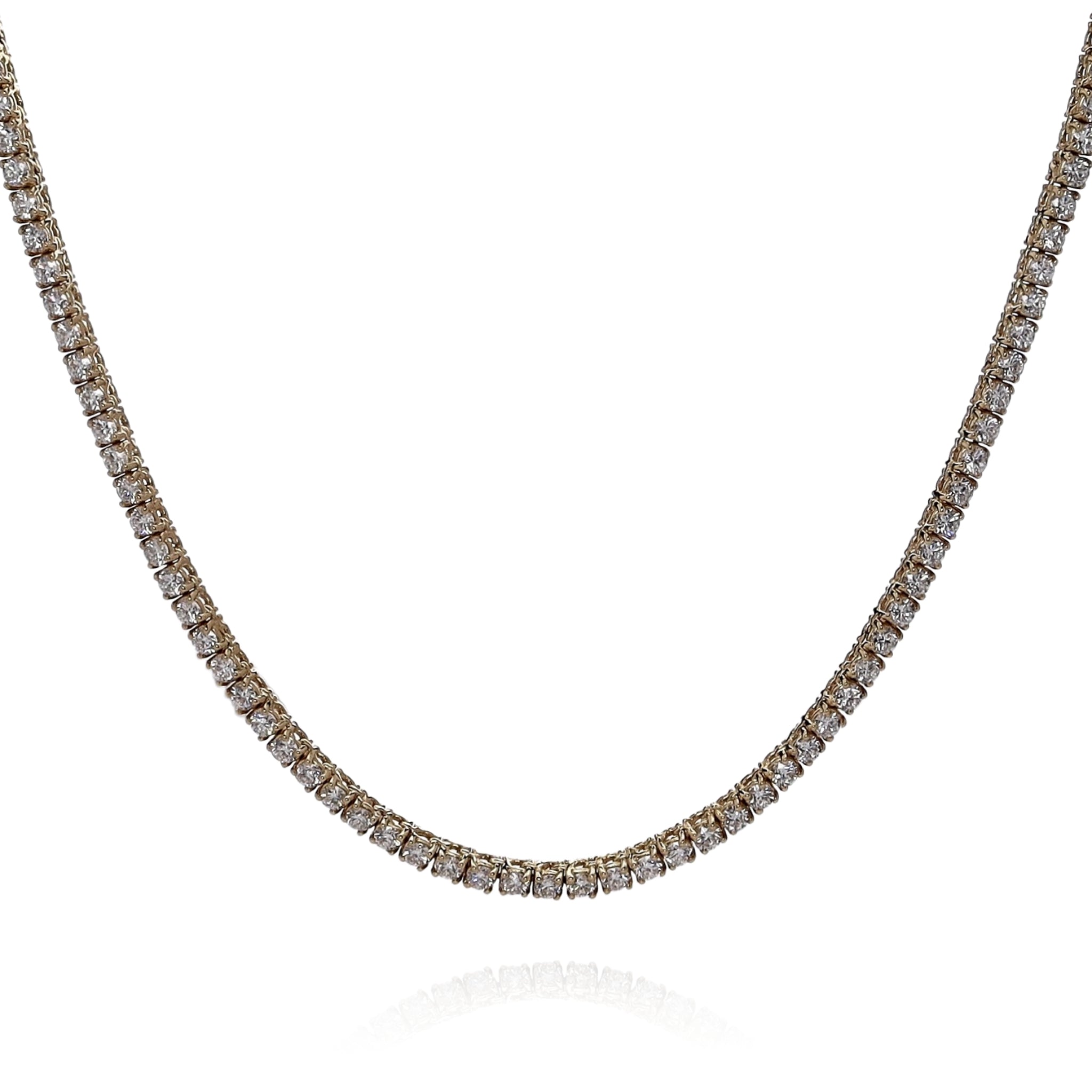 14k Yellow Gold Classic 18-Inch Straight Diamond Tennis Necklace with 180 Round Brilliant Cut Diamonds
