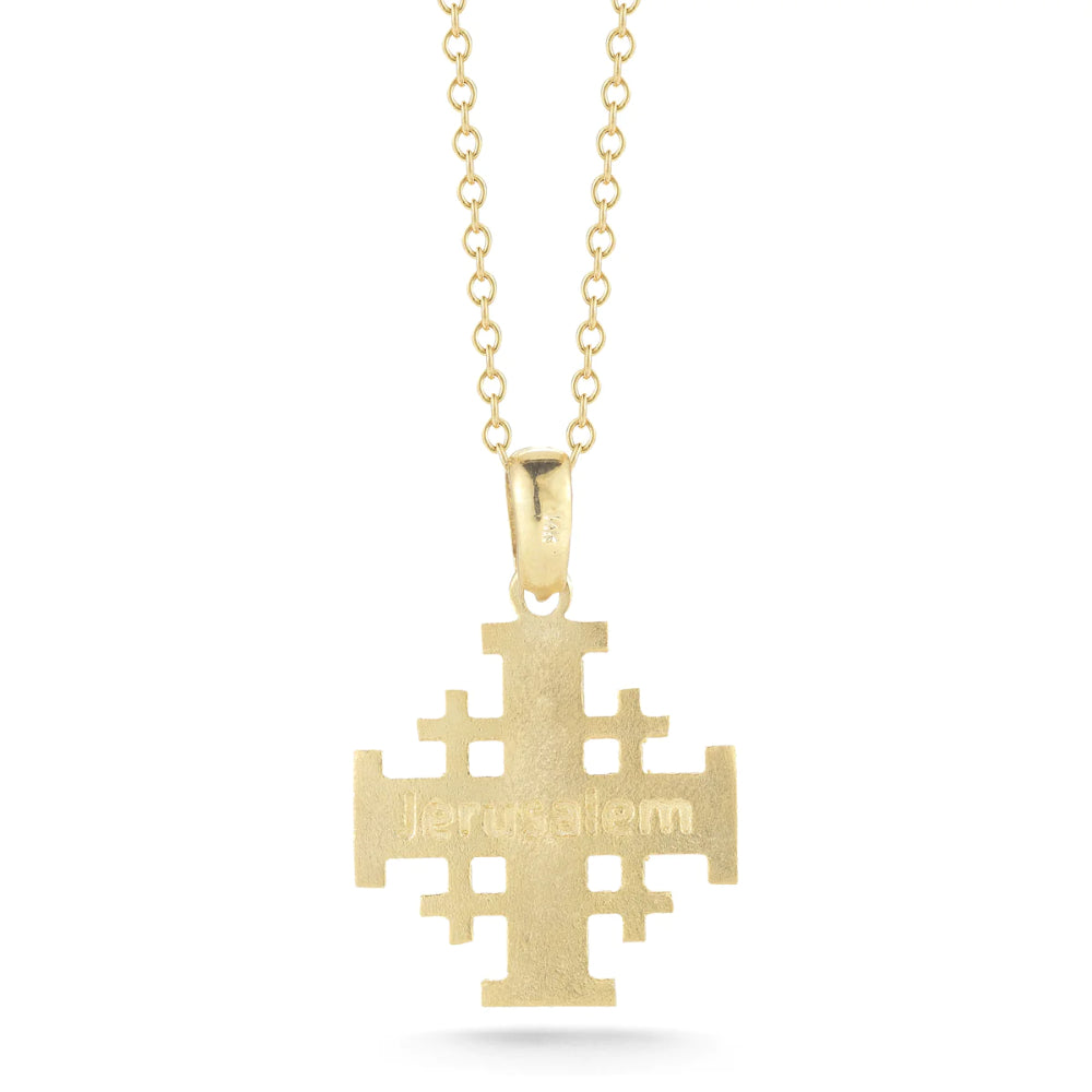 14k Yellow Gold Matte & Polish Jerusalem Cross Pendant on 16' Rolo Chain