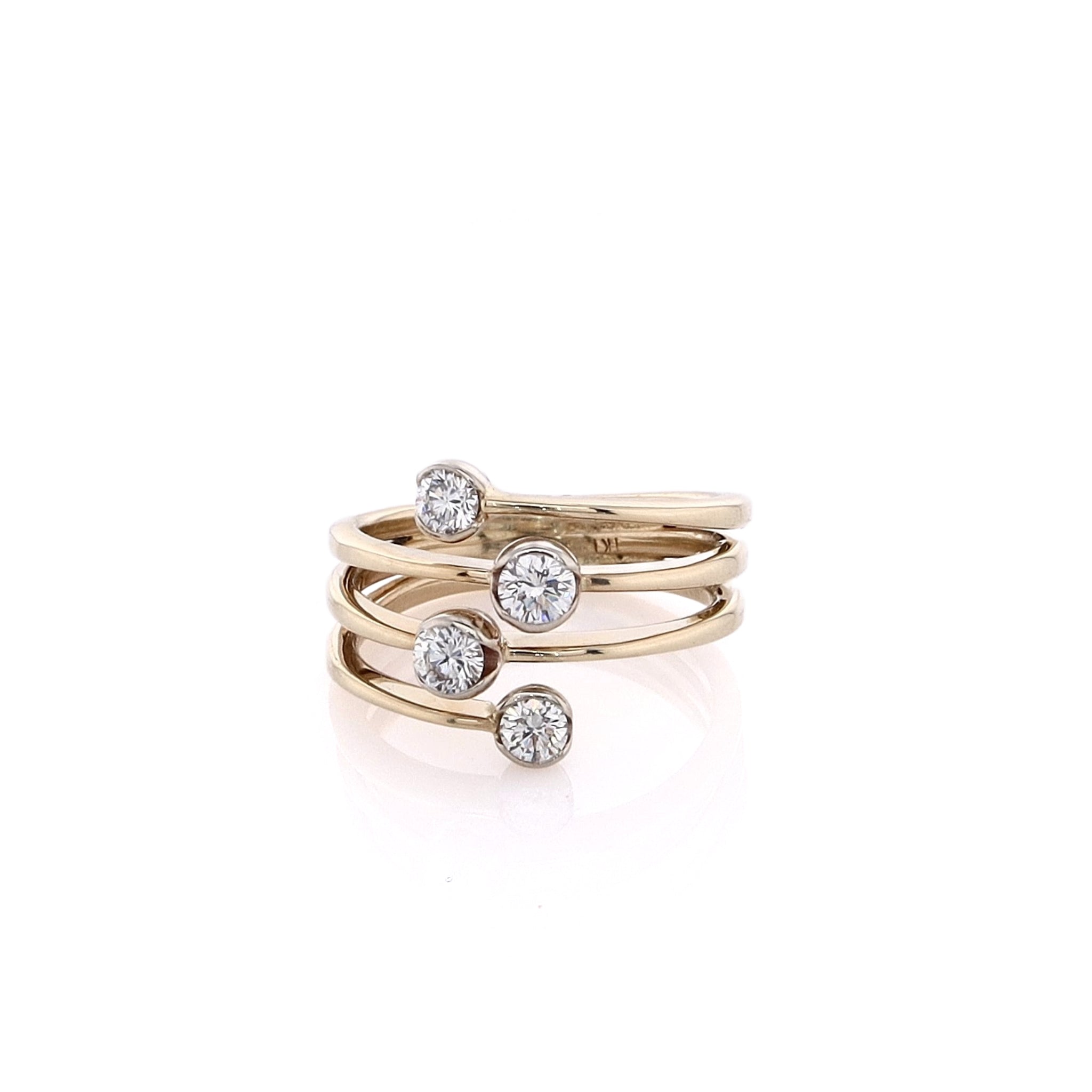 14K Yellow Gold 4-Row Diamond Ring with 0.49ct Round Brilliant Diamonds