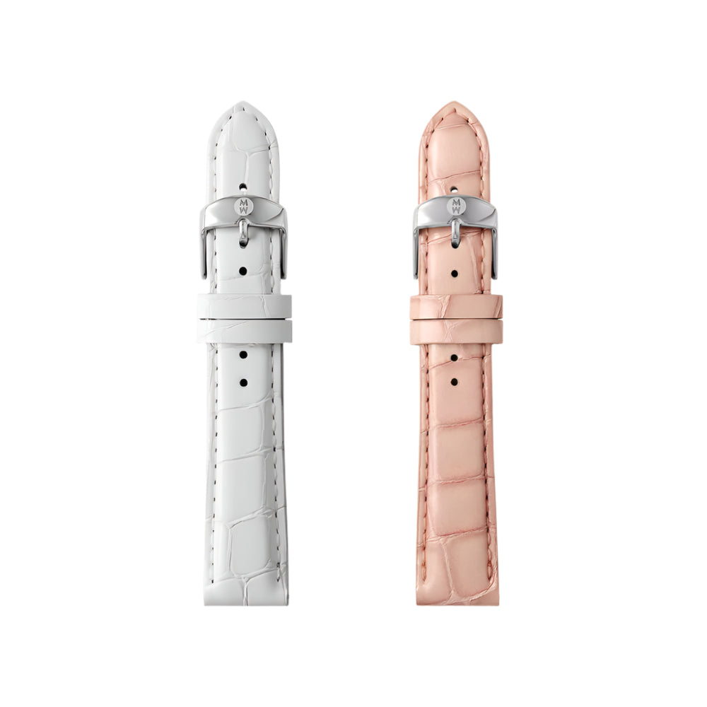 Michele 18mm Pink and White Leather Interchangeable Watch Strap Gift Set