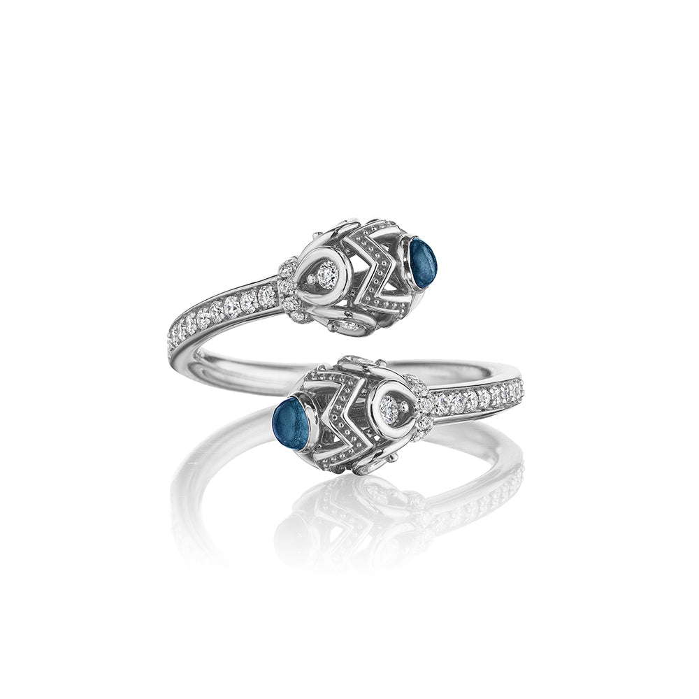 Verragio 18k White Gold Engagement Toi et Moi Ring with Blue Topaz and Diamond