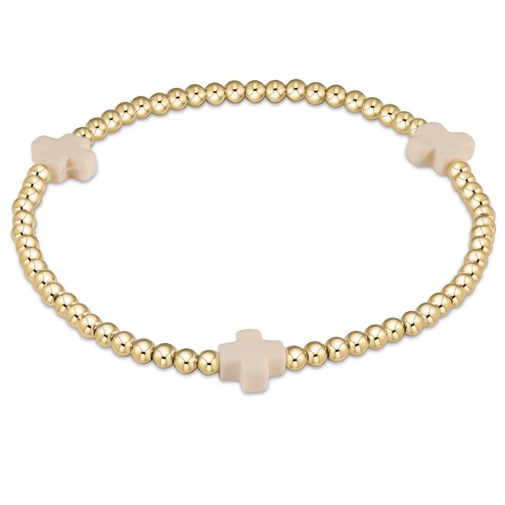 enewton 6.5 Signature Off - White 3mm Cross Gold Pattern Bead Bracelet