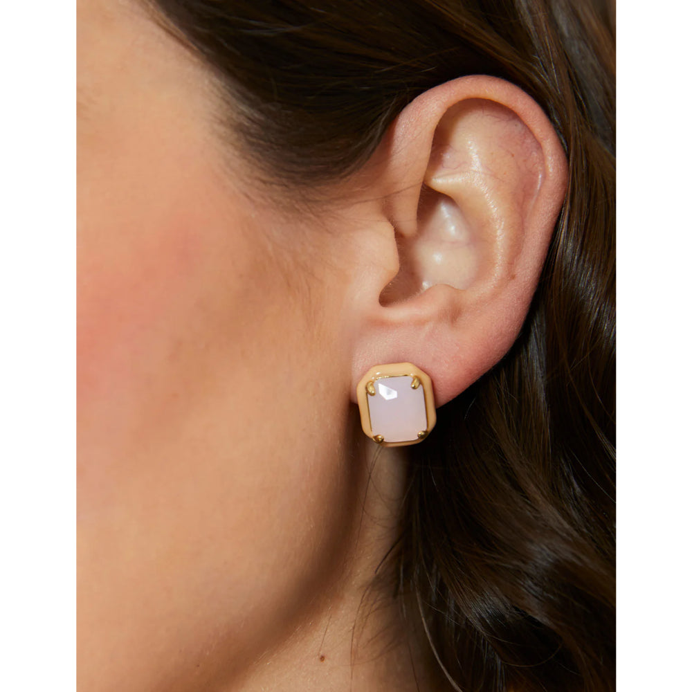 Exquisite Spartina Clara Opal Glass Window Stud Earrings in 18kt Matte Gold