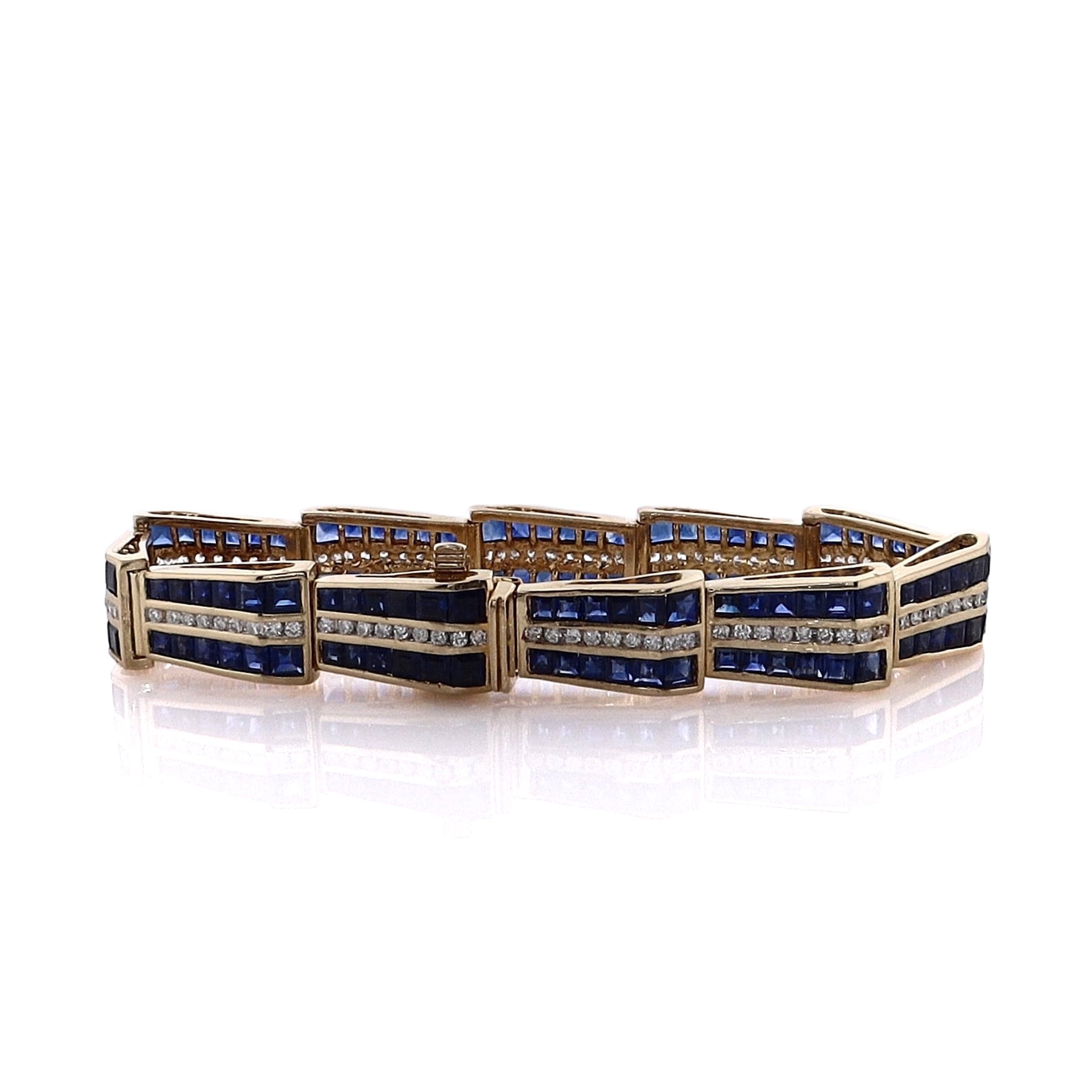 18K Yellow Gold Tapered Link Bracelet with Sapphires and Diamonds