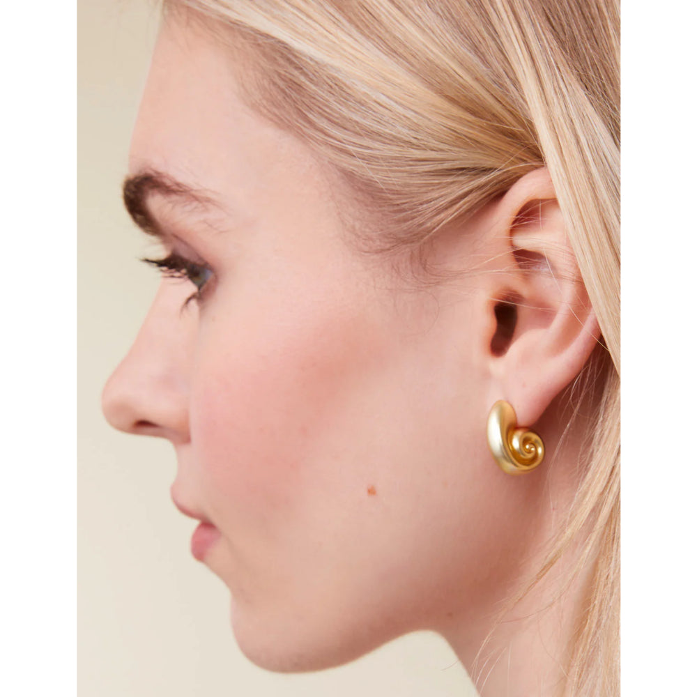 18kt Matte Gold Plated Spartina Nautilus Style Earrings