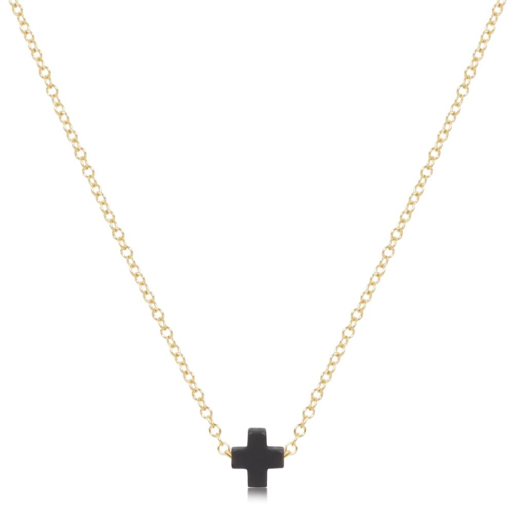 Enewton 16 Gold Necklace - Small Signature Cross Charm in Charcoal