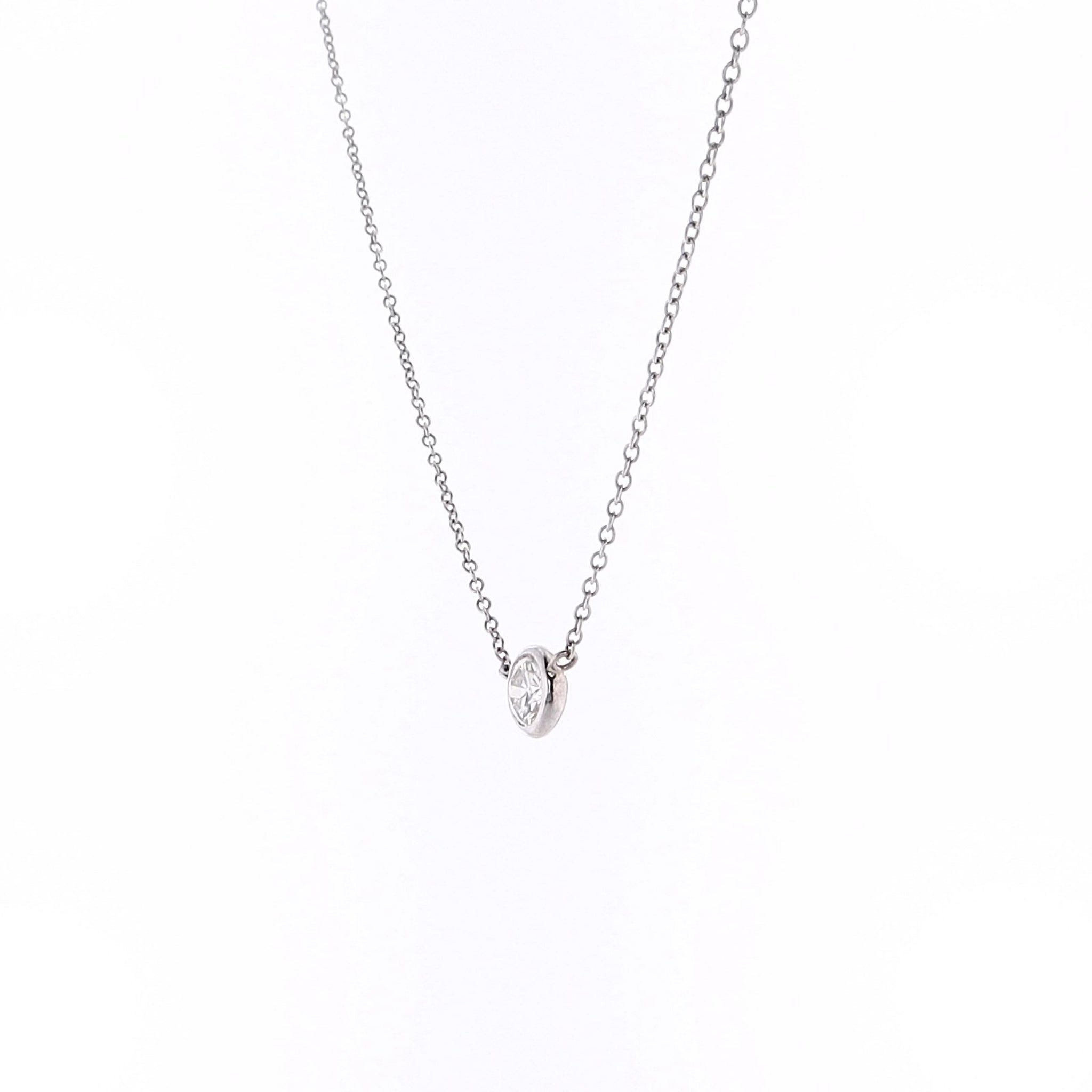Exquisite Estate 14 Karat White Gold Solitaire Bezel-Set Diamond Pendant Necklace for Jewelry Lovers
