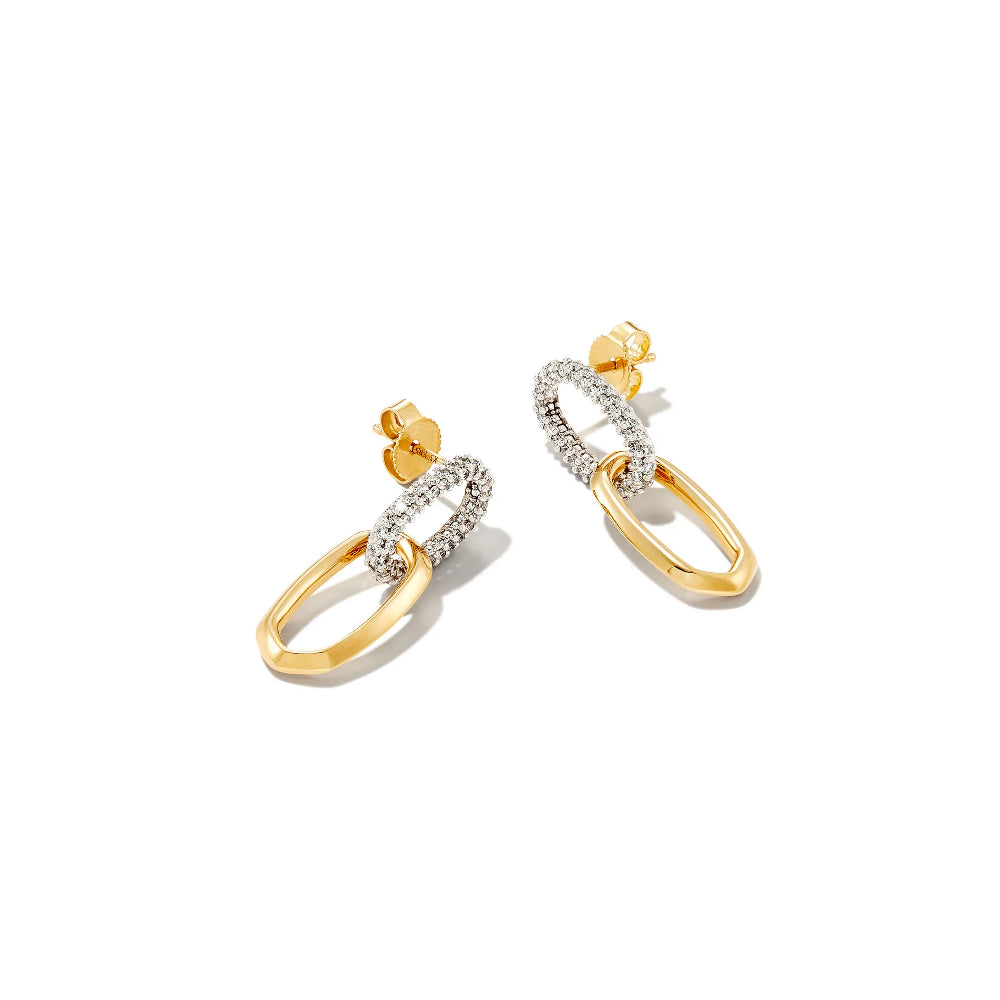 Kendra Scott Elisa 14k Gold Interlocking Drop Earrings with White Diamond - A Pair of Elegant Jewelry