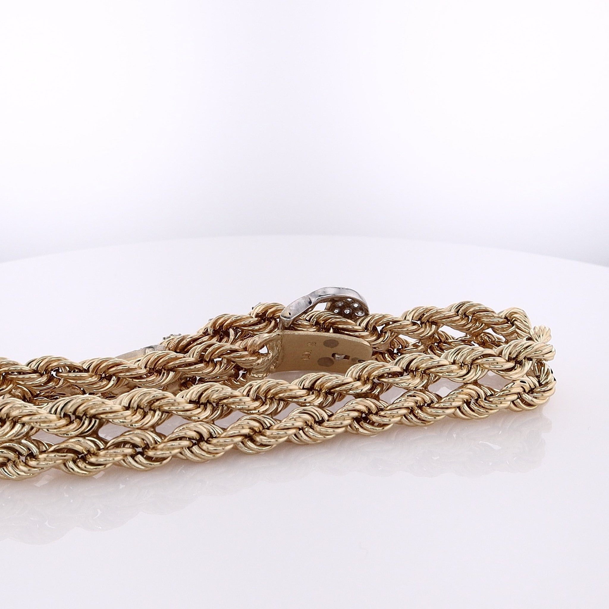 Adjustable 14K Two-Tone Double Rope Chain Diamond Bracelet for Elegance
