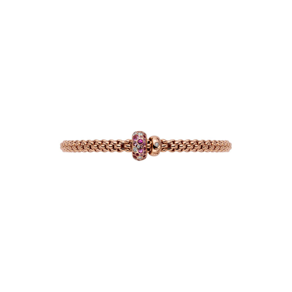 18k Rose Gold Fope Solo Flex-It Bracelet Adorned with Pink Sapphires and Diamonds
