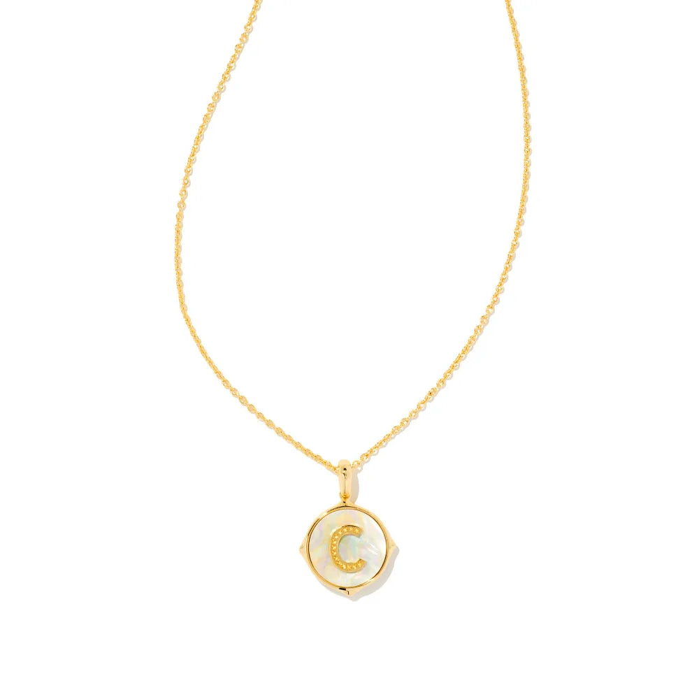 Kendra Scott Letter Gold Disc Reversible Pendant Necklace Crafted with Iridescent Abalone - A Stunning Jewelry Piece for Personalized Style