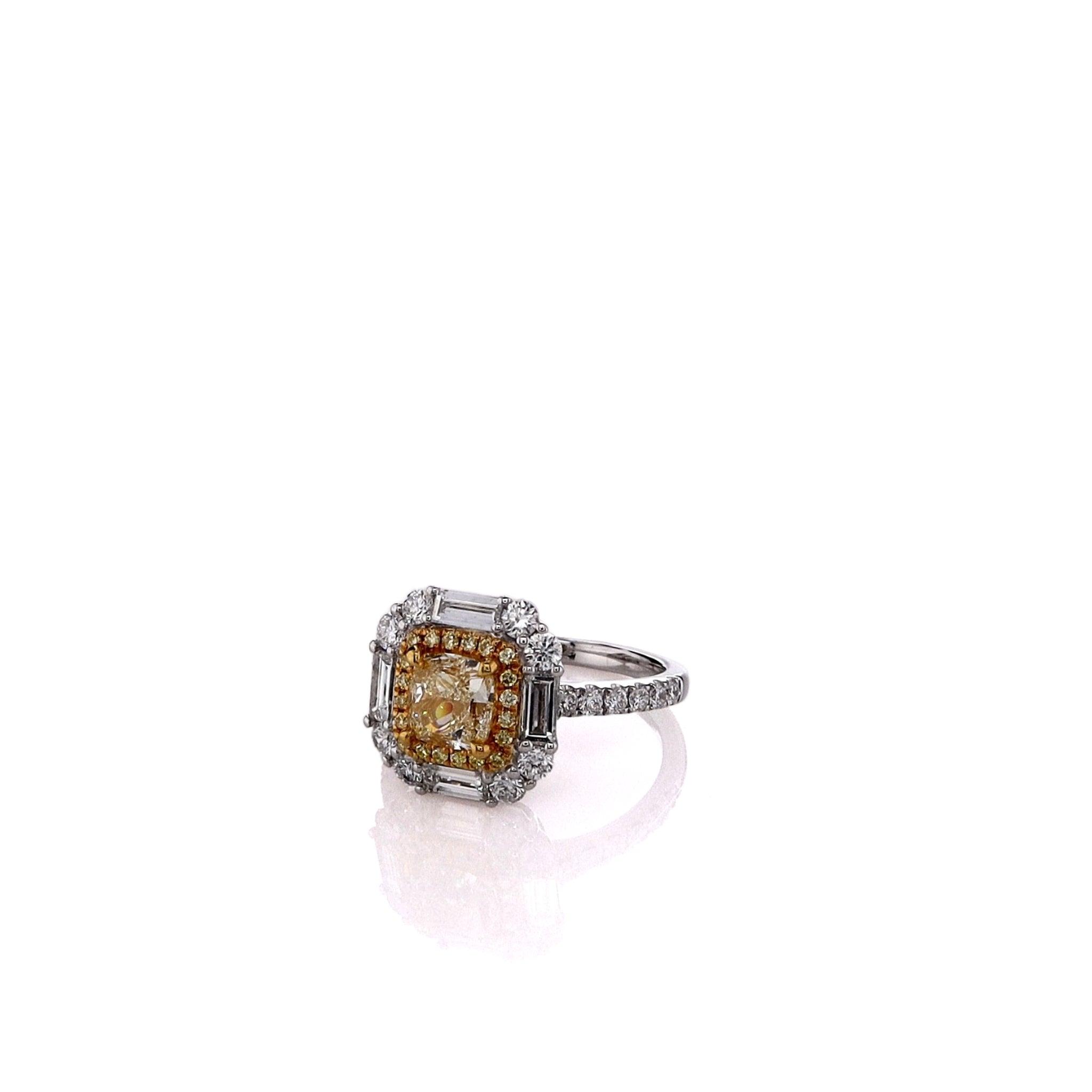 Stunning 18k Two-Tone Double Halo Yellow and White Diamond Engagement Ring