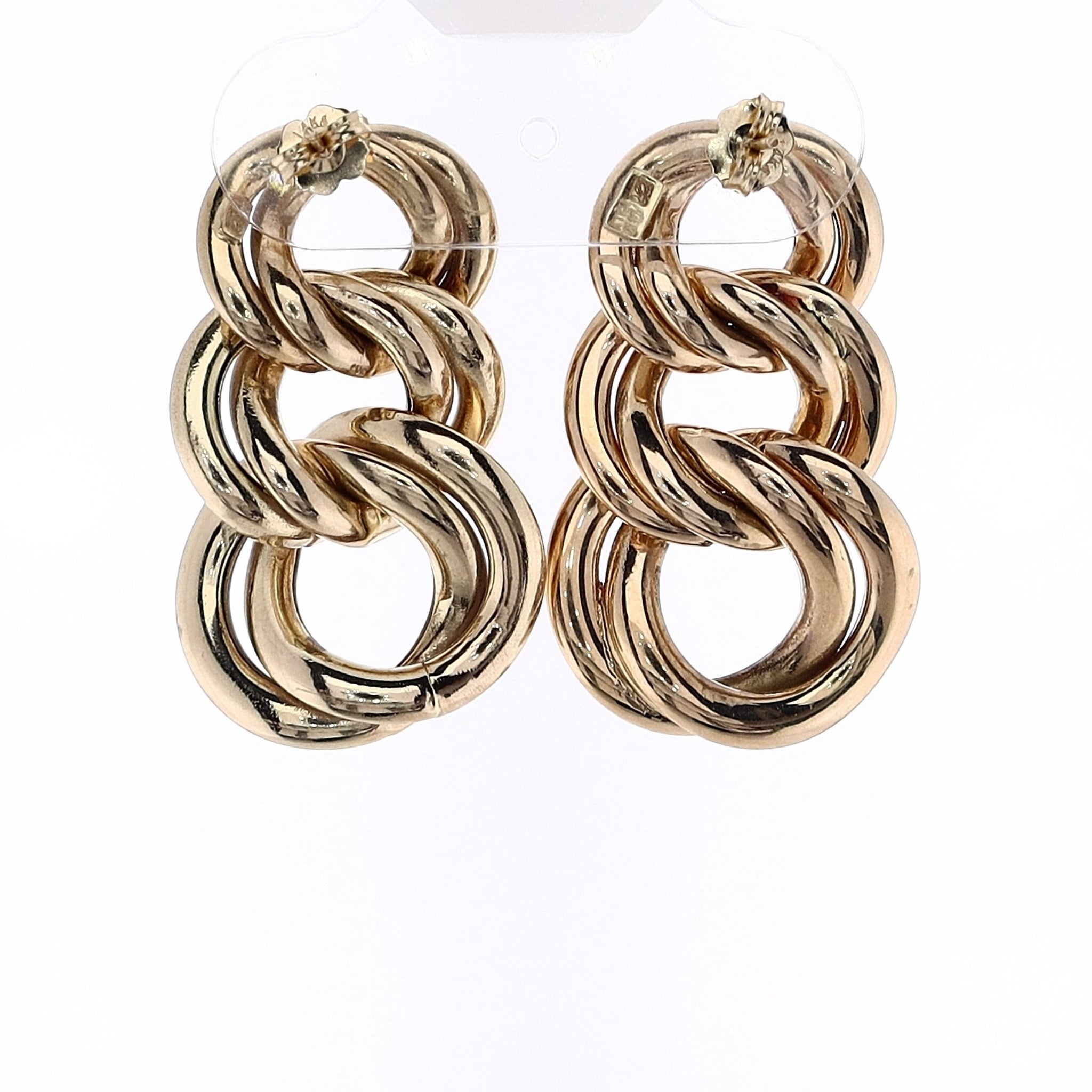 14k Yellow Gold Estate Graduated Double Link Dangle Style Earrings for Women
