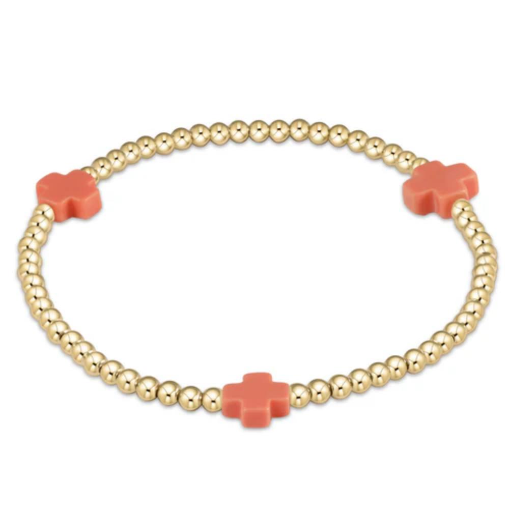 enewton 6.5 Signature Coral Cross Gold Pattern 3mm Beaded Bracelet