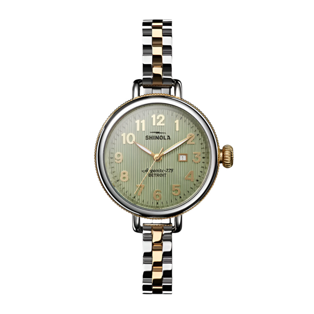 Shinola 34mm Two-Tone Eucalyptus Green Quartz Birdy Watch