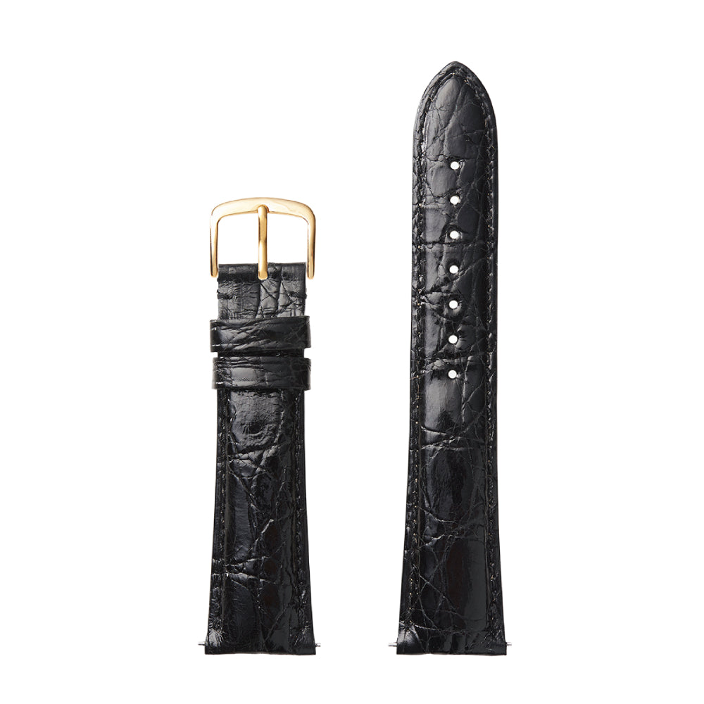 Men's 15mm Black Genuine Crocodile Leather Watch Strap