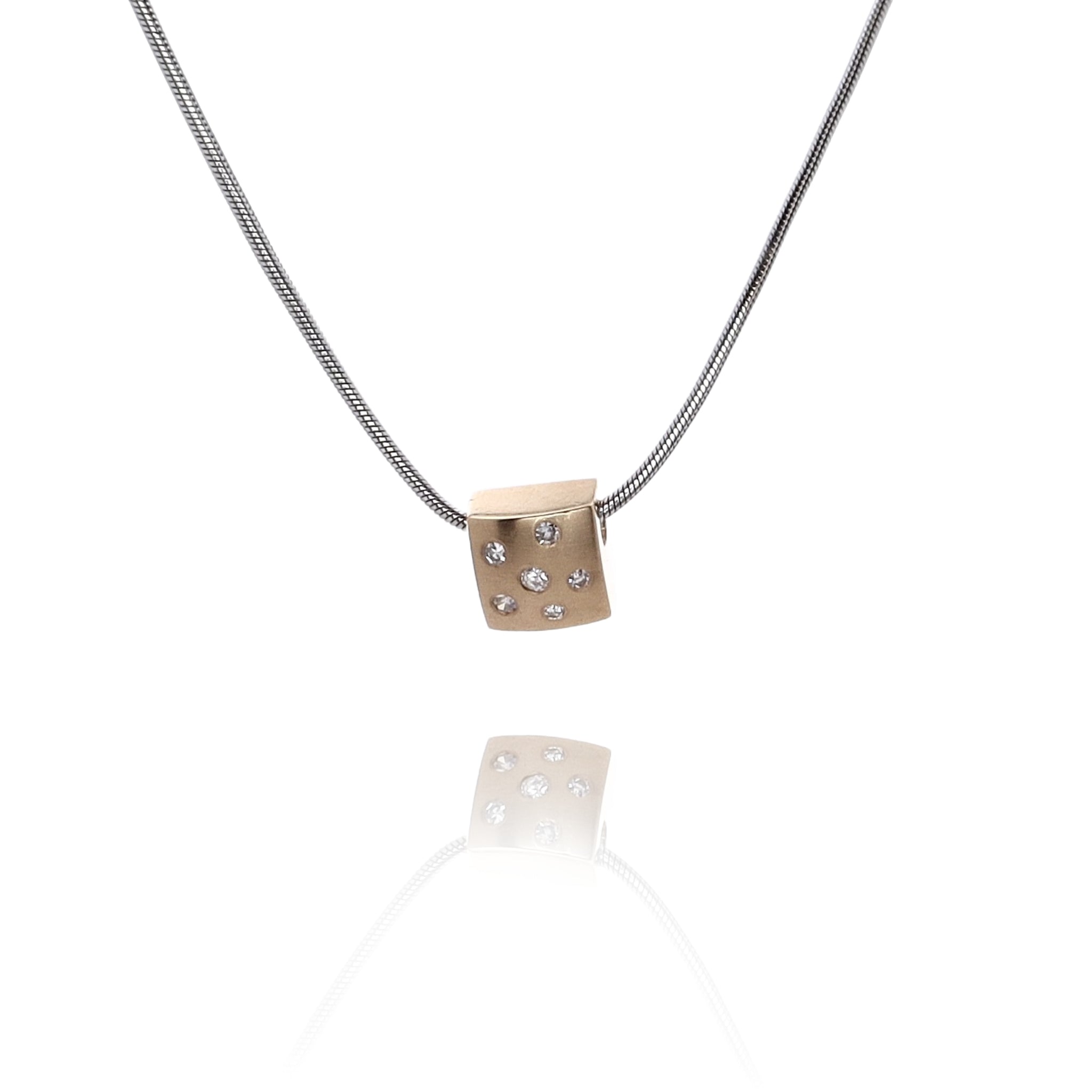 Luxurious Estate 14 Karat Two-Tone Gold Diamond Pendant in Square Shape with White Gold Chain