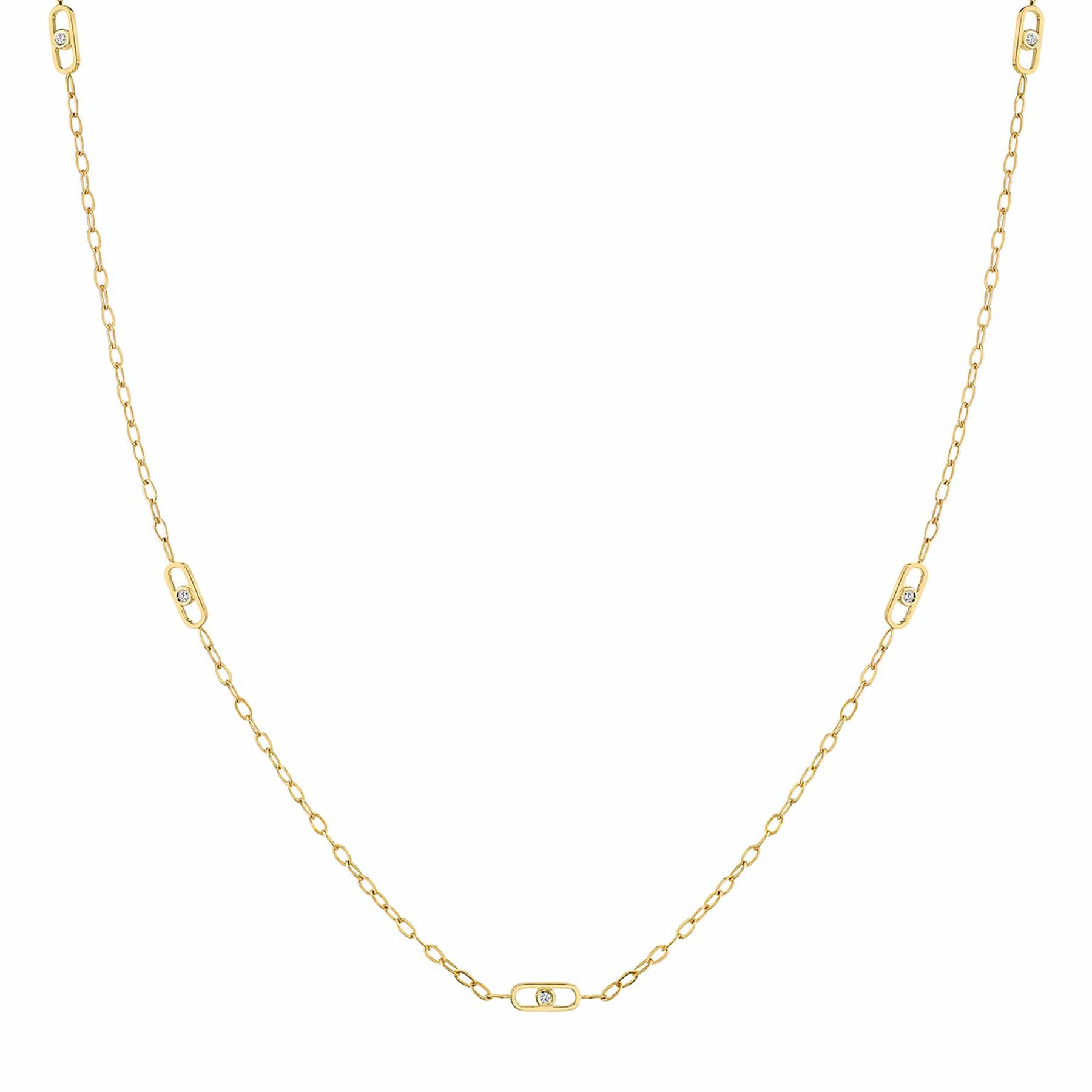 Michael M 14k Yellow Gold Link Stations 24-Inch Diamond Chain Necklace for Women and Men