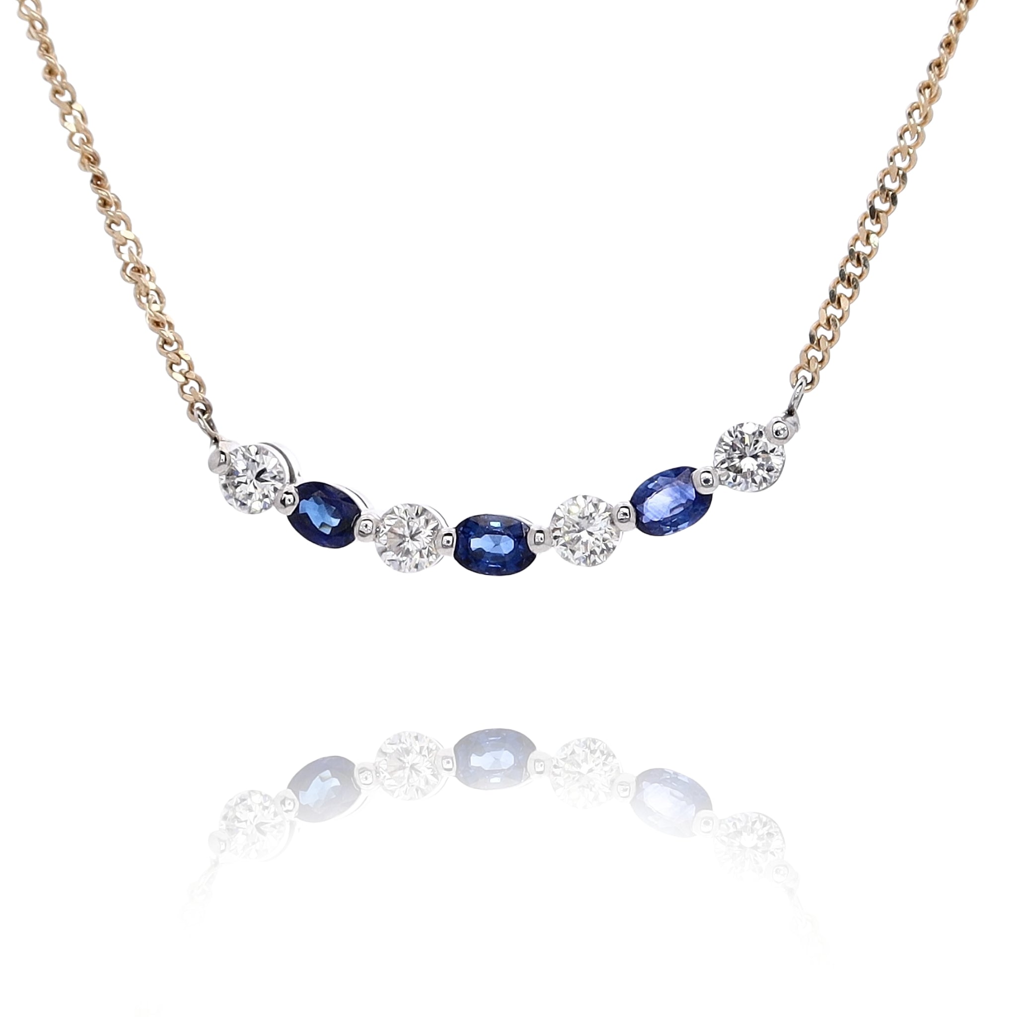 Luxurious Estate 14 Karat White and Yellow Gold Diamond and Sapphire Necklace for Women's Jewelry Collection