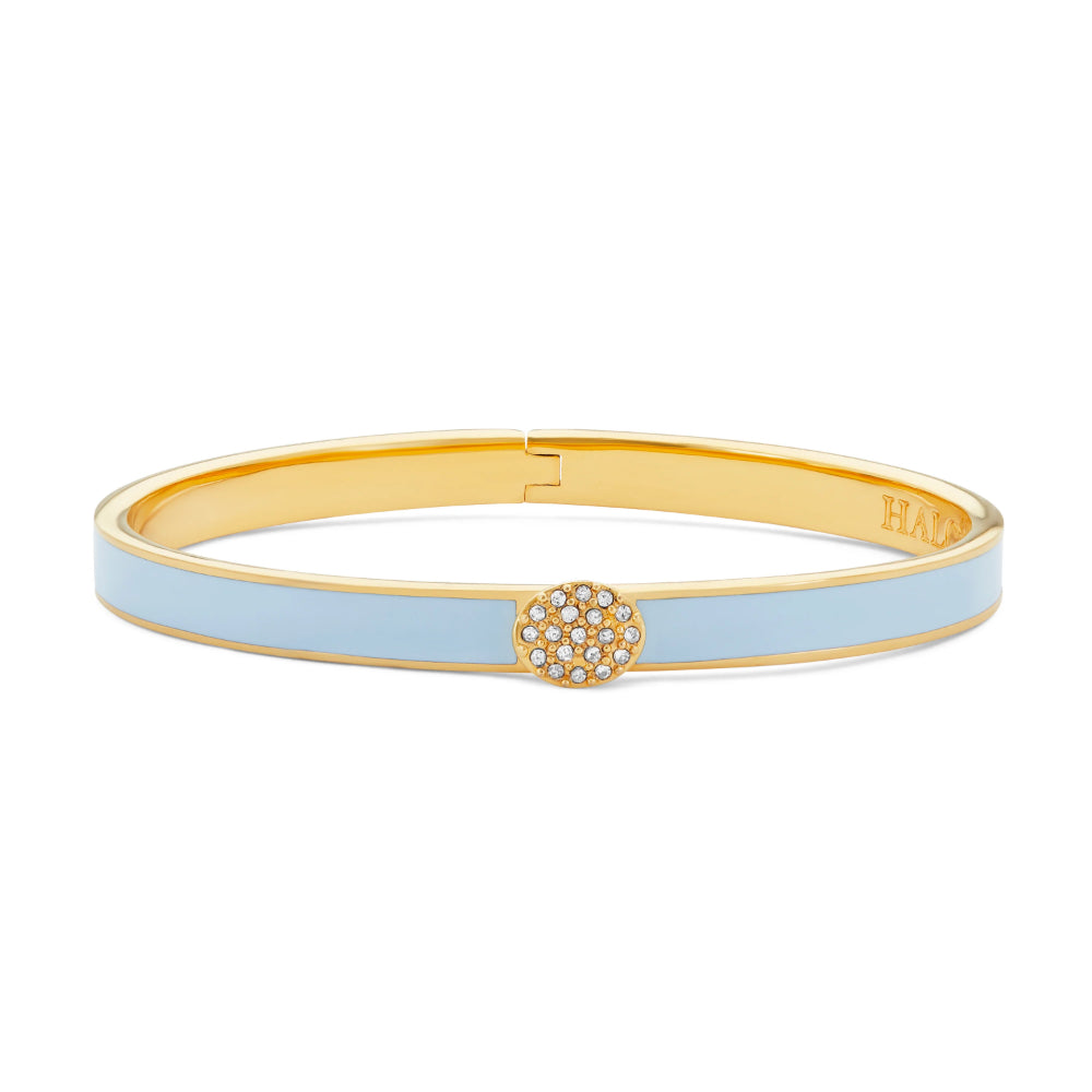 Halcyon Days 18ct Gold Plated Skinny Pave Button Hinged Stylish Bangle