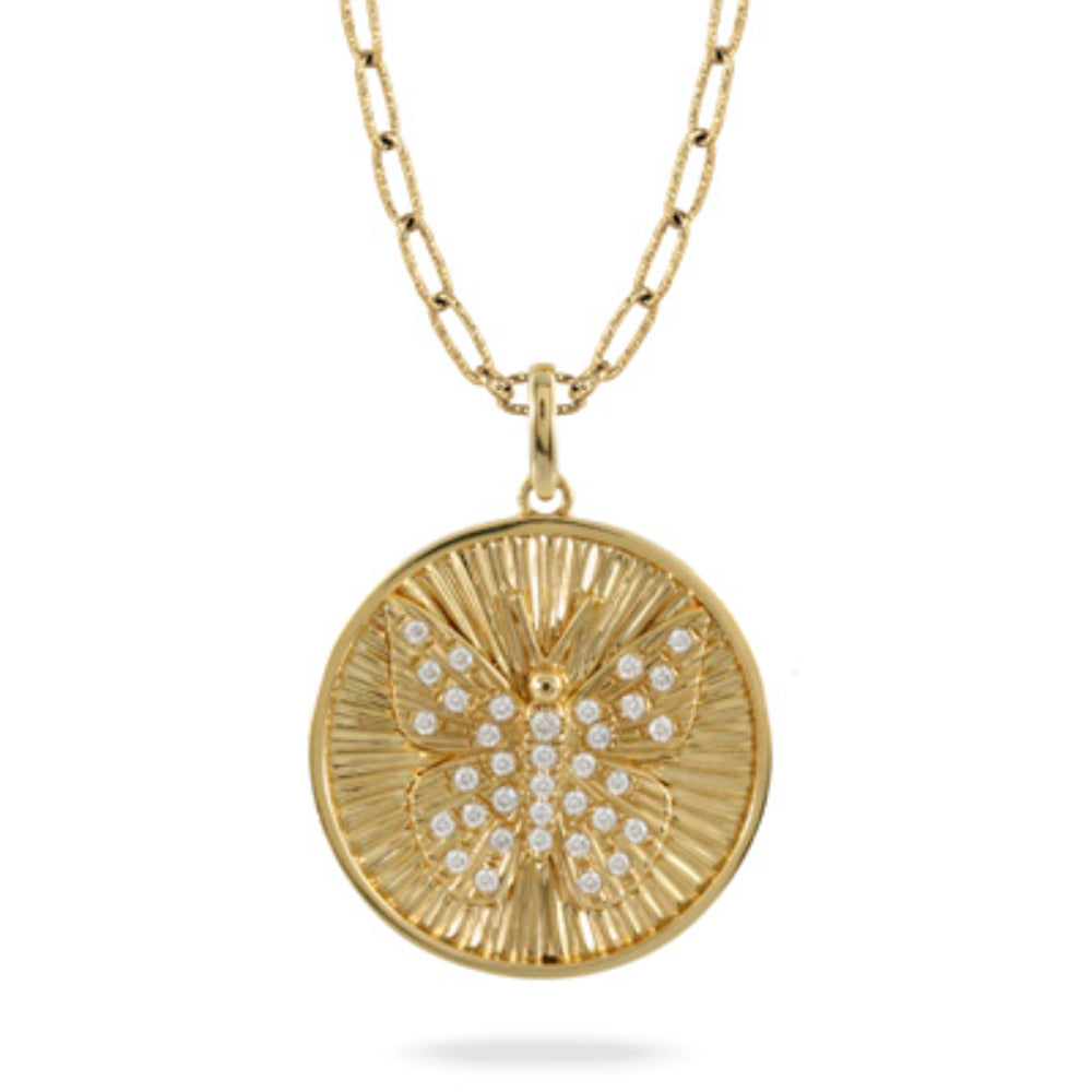 Exquisite 18k Gold Diamond-Embedded Butterfly-Shaped Medallion Pendant Necklace for Women