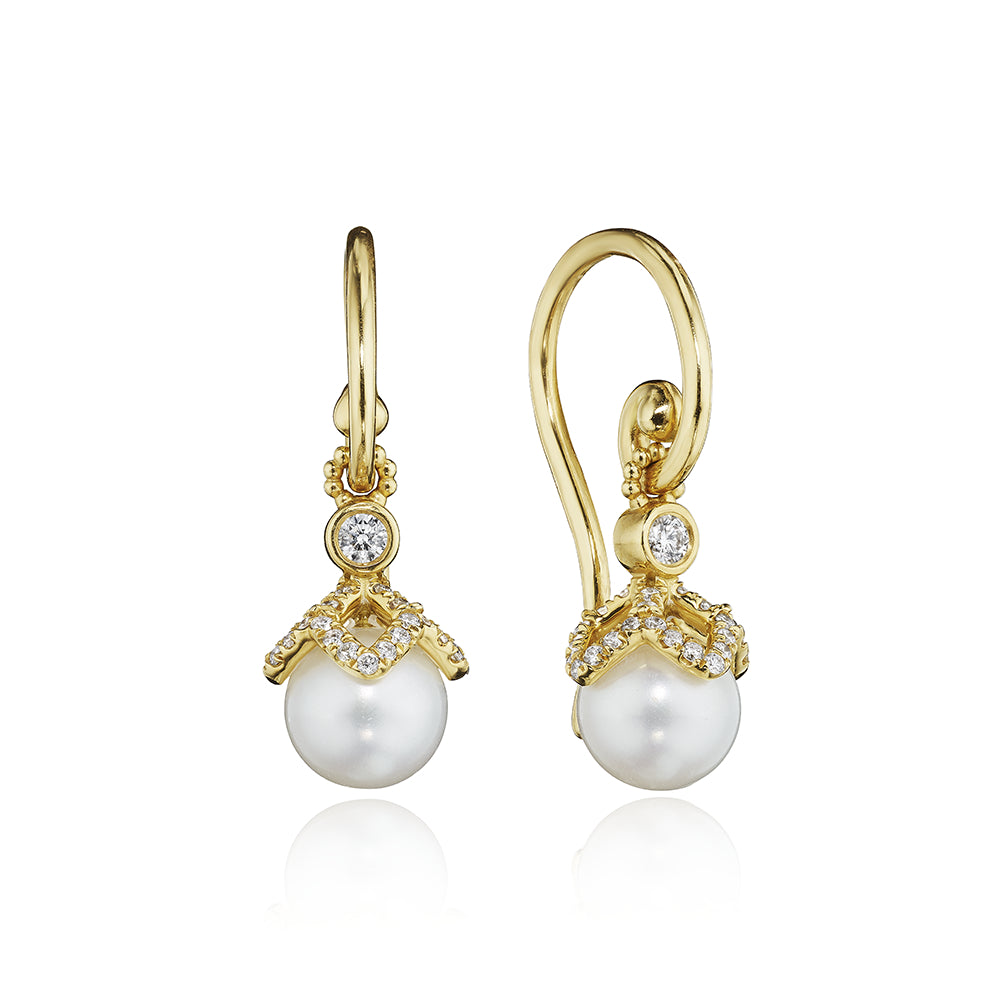 Verragio 18k Gold Petal - Set Diamond - Accented Pearl Dangle Earrings