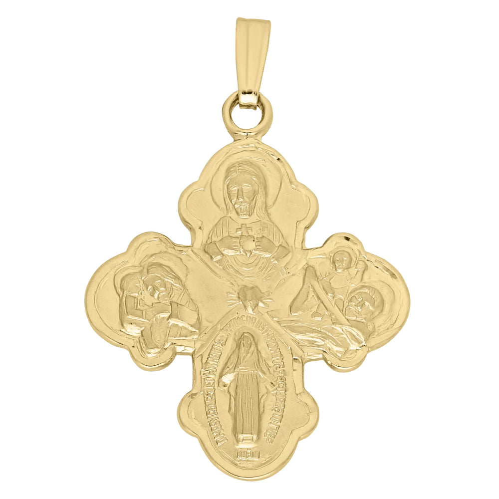 14k Yellow Gold Small 4-Way Devotional Religious Medal for Spiritual Wear