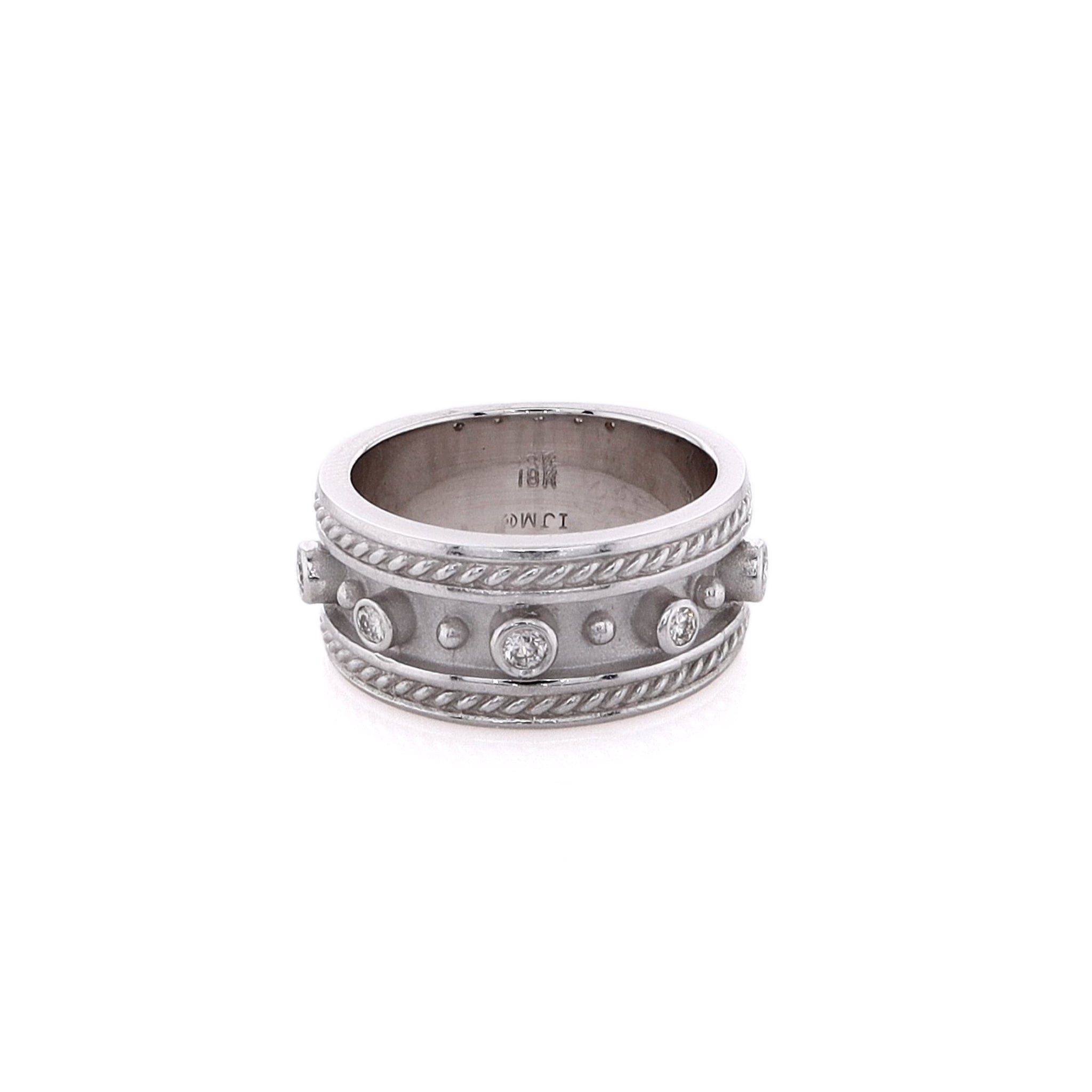 Exquisite Estate 18 Karat White Gold Wide Diamond Engagement Ring for Women