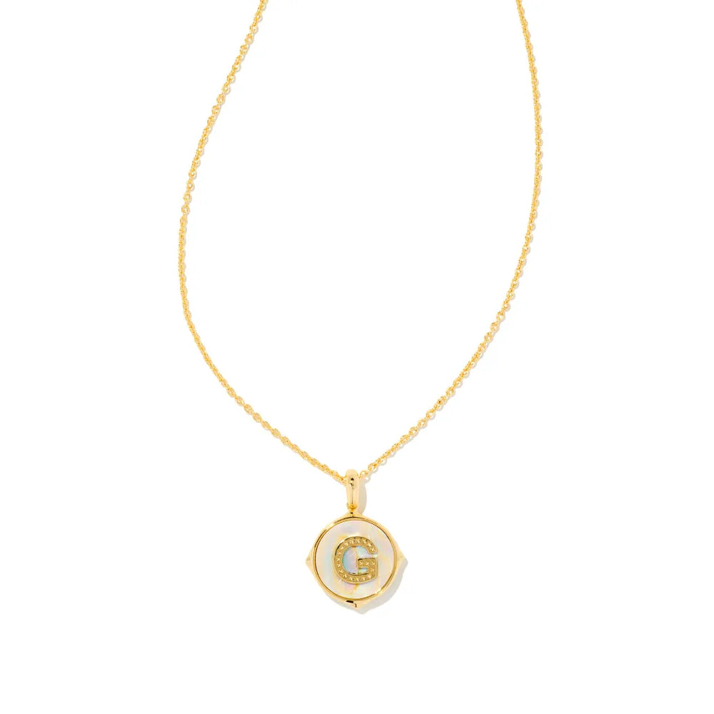 Kendra Scott Letter Gold Disc Reversible Pendant Necklace Crafted with Iridescent Abalone - A Stunning Jewelry Piece for Personalized Style