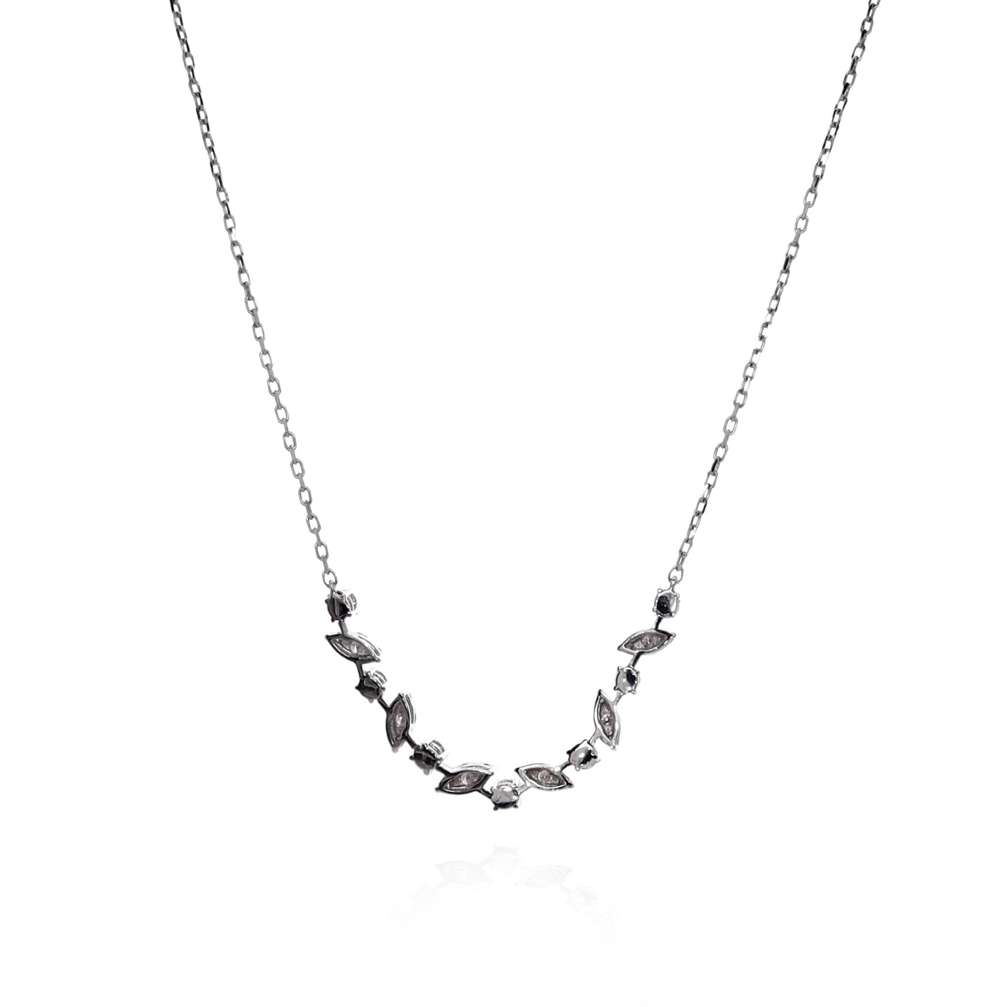 14k White Gold Elegant Alternating Marquise and Round Cut Diamond Pendant Necklace for Women
