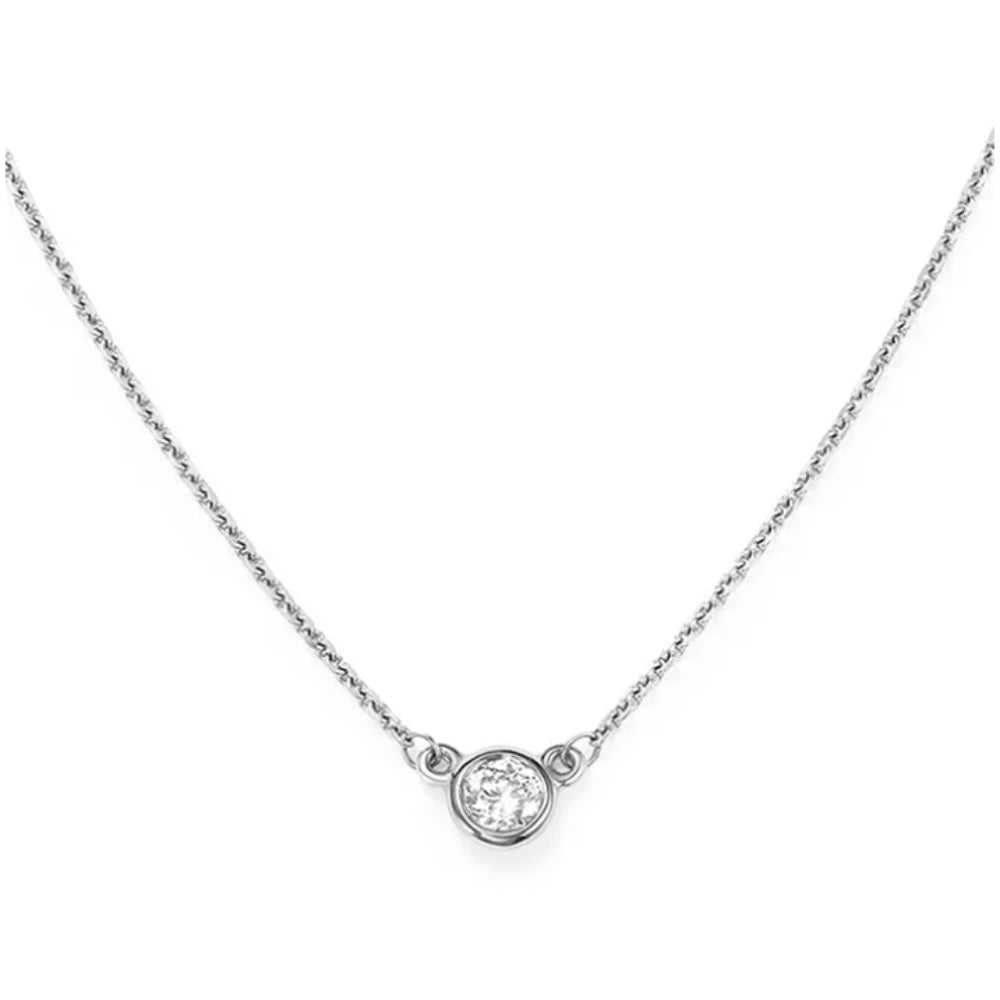 Exquisite 14k White Gold Diamond Bezel Pendant with Adjustable Chain