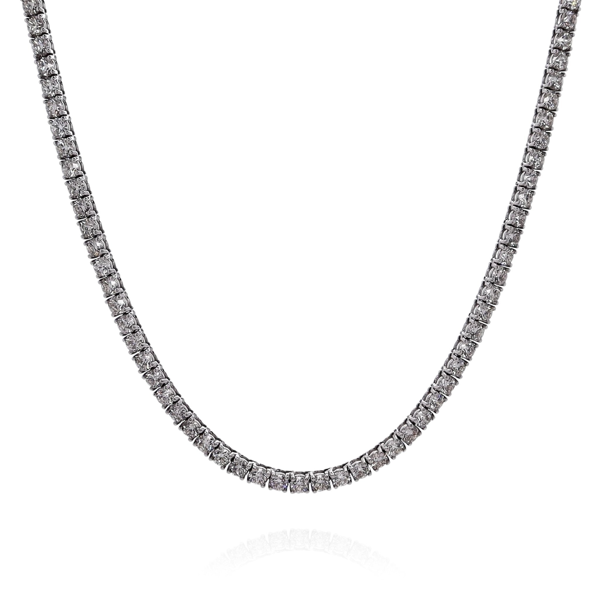 Exquisite 14k White Gold 18-Inch Straight Diamond Tennis Necklace with 123 Round Brilliant Cut Diamonds