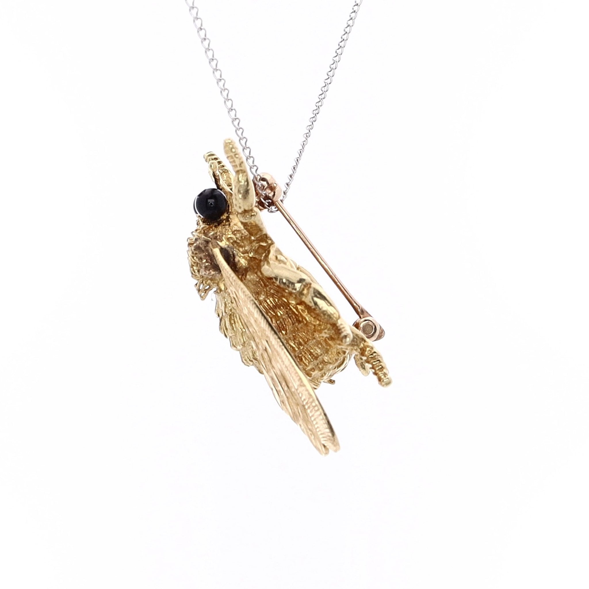 18K Yellow Gold Textured Fly Pin with Onyx Bead Eyes by Estate Cellino