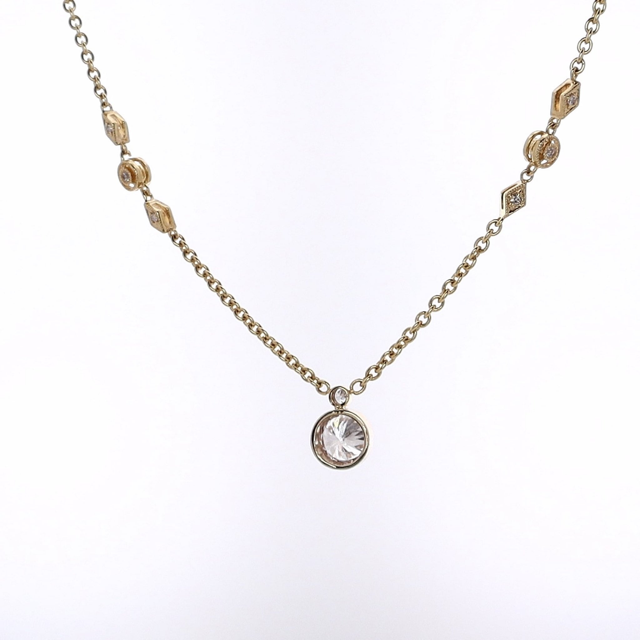 Exquisite 14 Karat Yellow Gold Diamond Station Necklace for Elegant Jewelry Lovers
