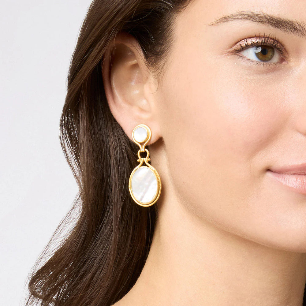 Julie Vos Saratoga Golden 24K Gold-Plated Mother of Pearl Statement Earrings