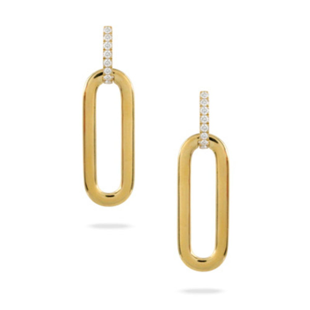 Gorgeous 18k Gold Oval Drop Earrings with 16 Sparkling Diamonds
