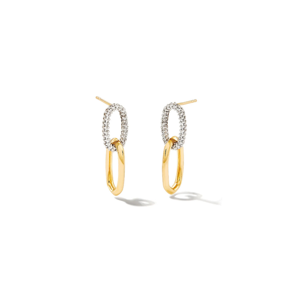Kendra Scott Elisa 14k Gold Interlocking Drop Earrings with White Diamond - A Pair of Elegant Jewelry
