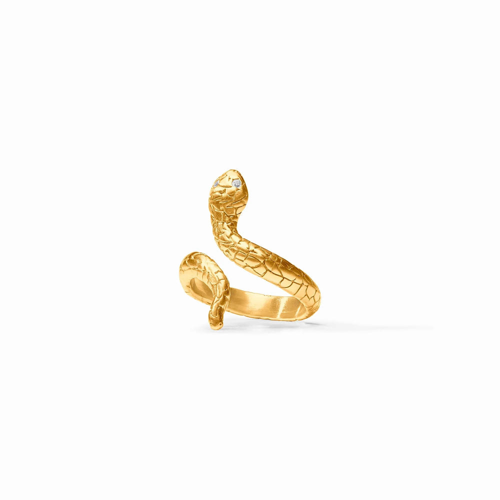 Exquisite Julie Vos Adjustable Snake Ring with 24K Gold Plate and CZ Gemstones