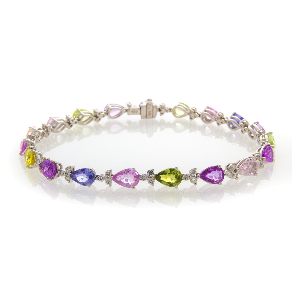 Exquisite 18K Gold Pastel - Hued Sapphire and Diamond Bracelet for Elegant Fashion