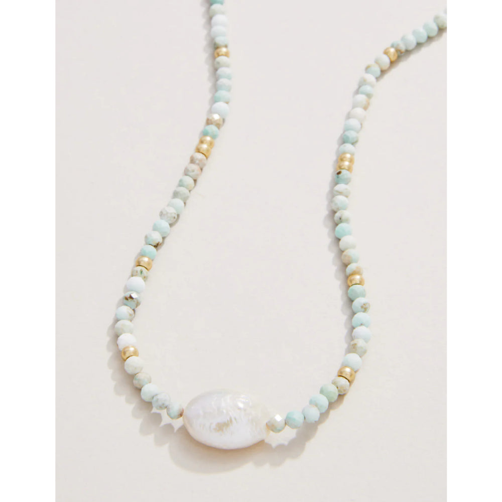 Stylish Spartina Harmony 17 Beaded Necklace in Light Turquoise and Pearl Design for Fashion Lovers
