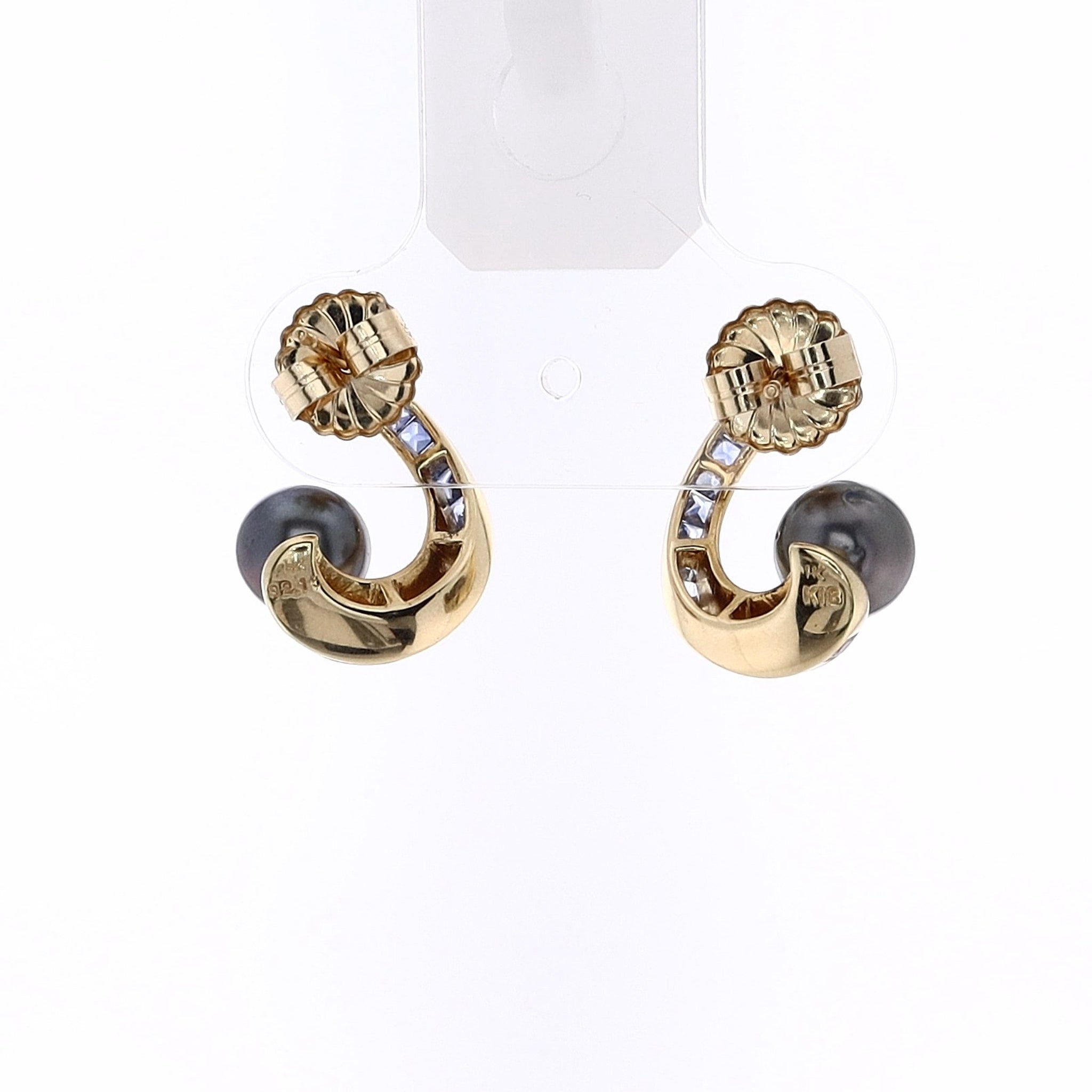 Exquisite Estate 18k Yellow Gold Ombre-Style Tahitian Pearl and Sapphire Drop Earrings for Women